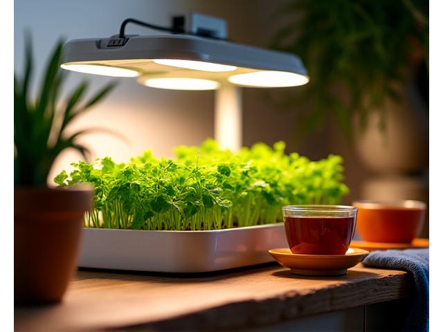 Cozy indoor gardening setup with growing microgreens